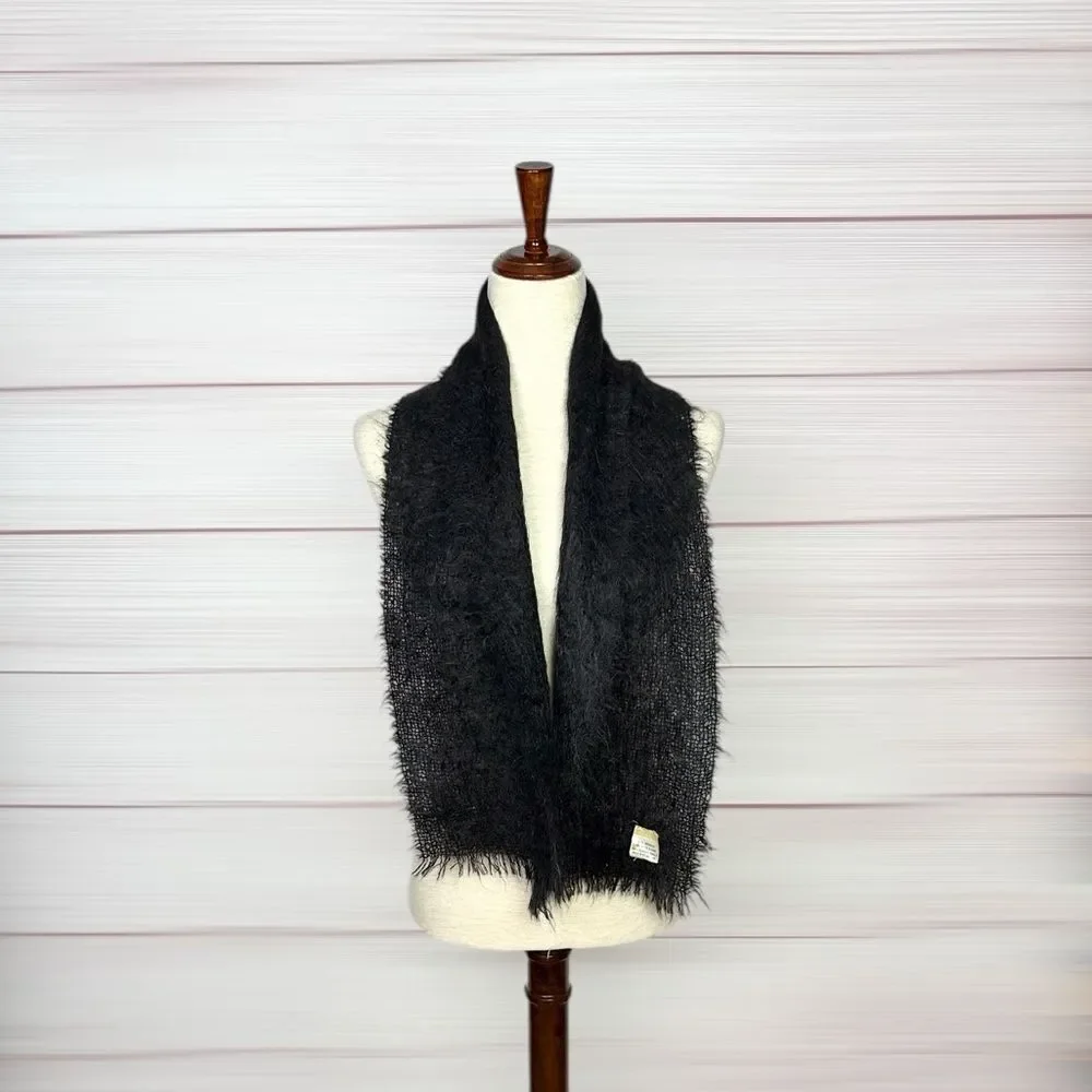 Vintage Black Mohair Wool Scarf Men's Women's Made in Great Britain 9x52